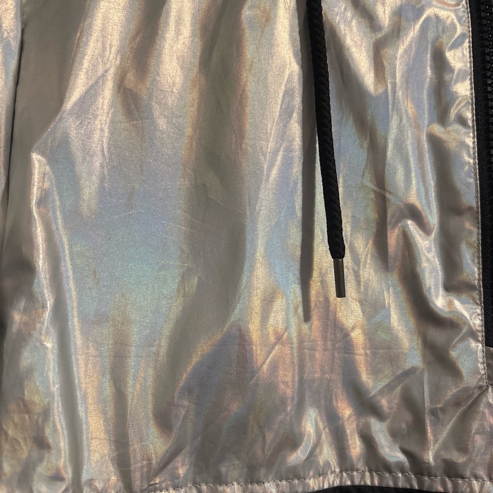 Metallic Silver and Black Hooded Windbreaker - Picture 3 of 8
